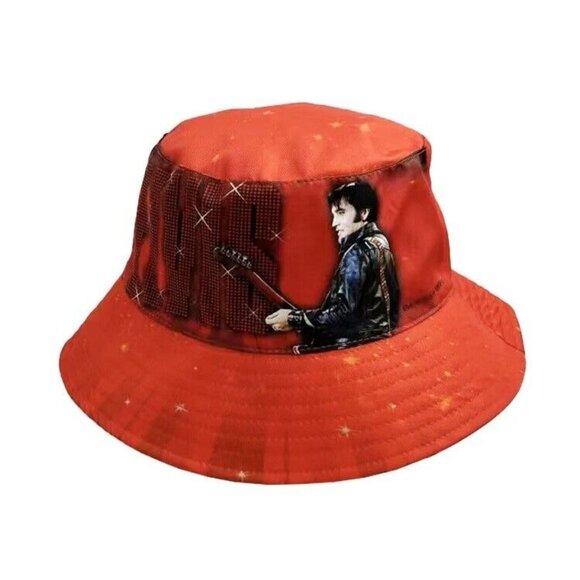 New Red Elvis Presley Reversible Bucket Hat Adult Sun Summer One Size NIP Guitar - Picture 1 of 3
